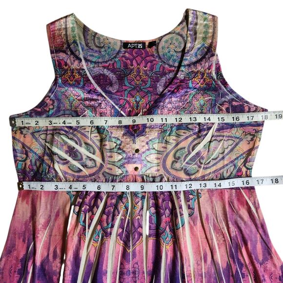APT 9 Purple Pink Multi Color Paisley Ikat V Neck Sleeveless Tunic Top sz S - Picture 10 of 12